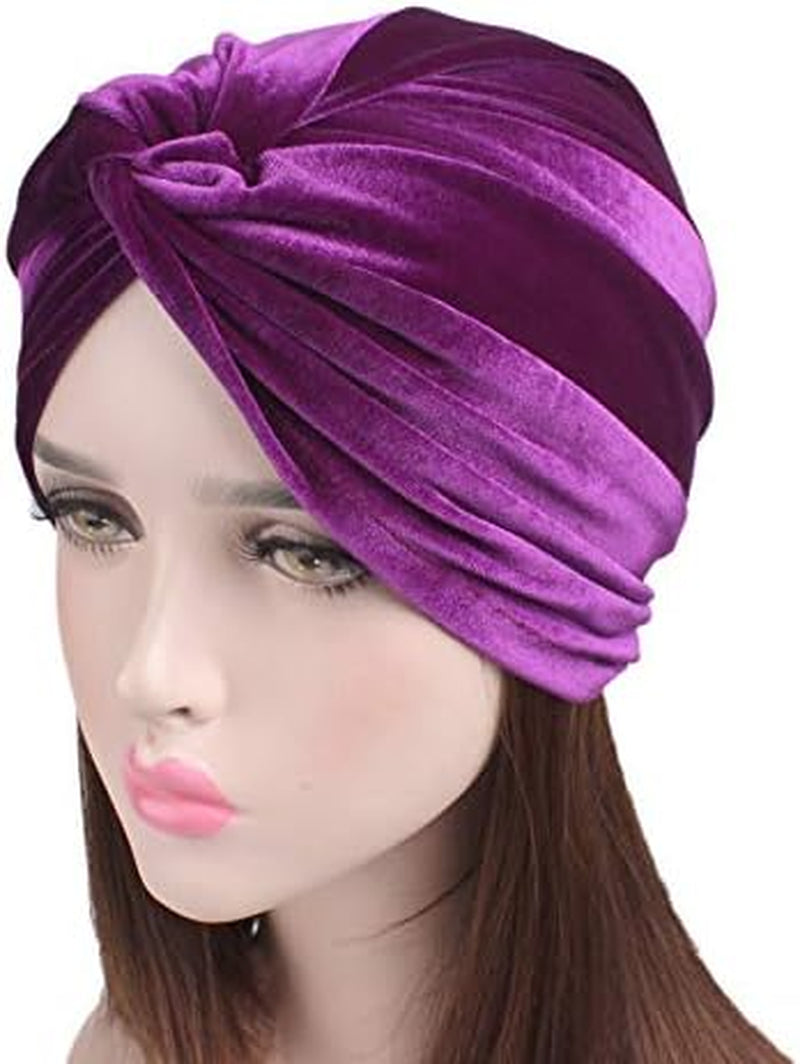 Women'S Stretch Velvet Twist Pleasted Hair Wrap Turban Hat Cancer Chemo Beanie Cap Headwear