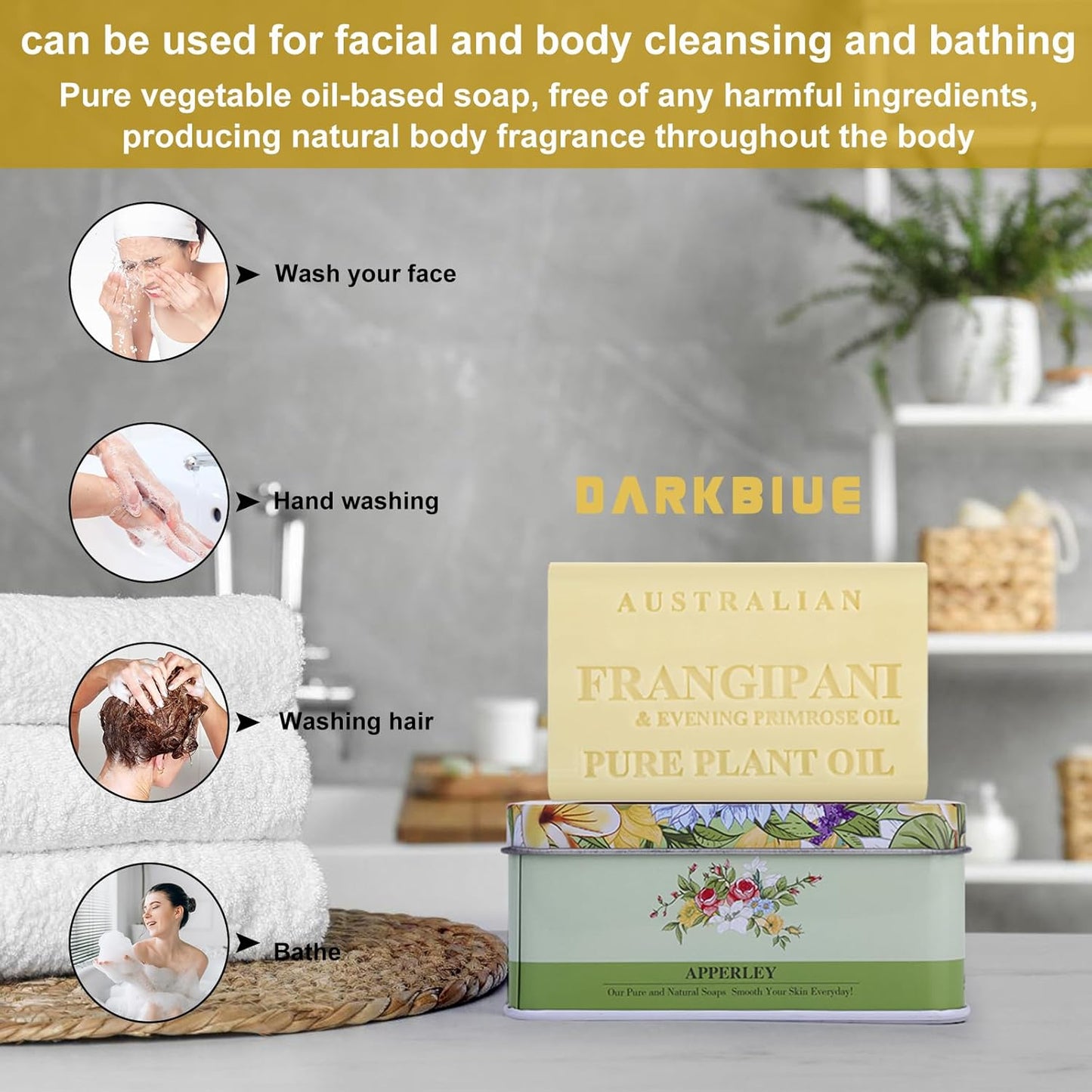 -Australian Natural Bath &Body Soap Bars;Great Scent(Great Fragrance Smell); Cleansing Well ; Skin Feeling Soft; Washing Hair;Shea Moisture Soap Bars(Frangipani Flower)
