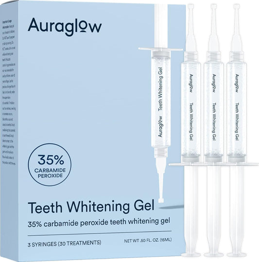 35% Teeth Whitening Gel Syringe Refill Pack, 35% Carbamide Peroxide, 30 Whitening Treatments, (3) 5Ml Whitening Gel Syringes, Sensitive Teeth Whitening