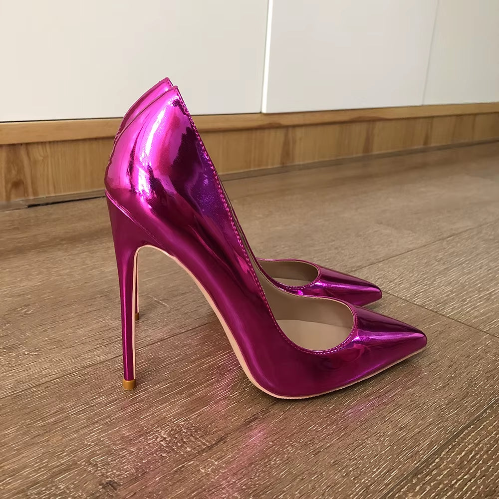 Sexy Shiny Purple 12Cm High Heels Women Pointy Toe Stiletto Pumps Fashion 8Cm 10Cm 12Cm OL Slip on Wedding Party Shoes