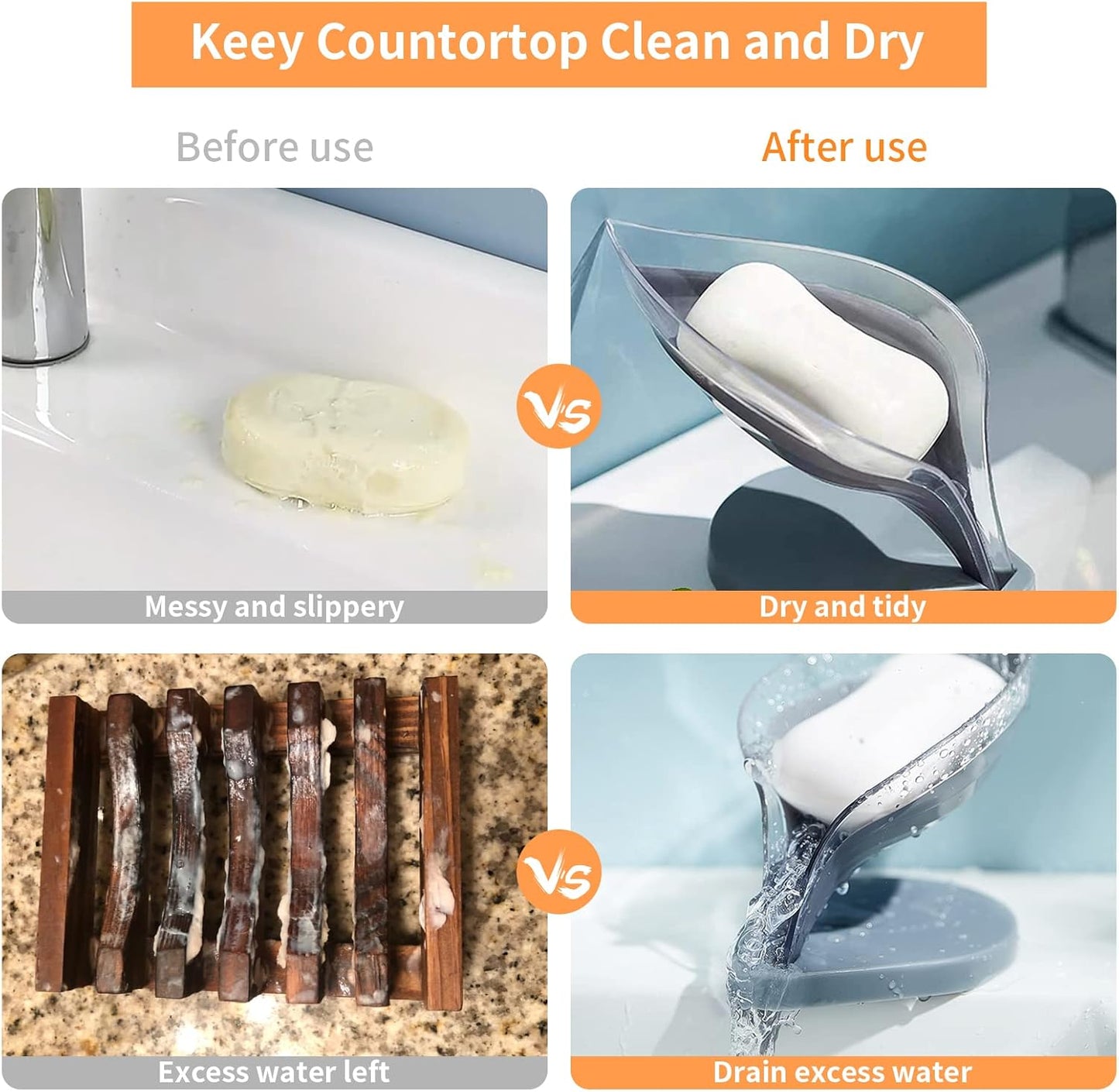 Bar Soap Holder Leaf Shape - Self Draining Soap Dish for Bar Soap, Decorative Plastic Soap Tray, Soap Box with Suction Cup for Shower Bathroom Kitchen Sink(Not Punched)