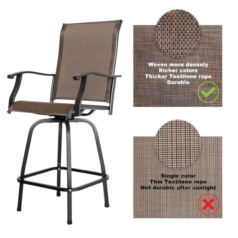 Patio Swivel Bar Chairs Set of 2 Brown with Gold Point Iron Frame Swivel Bar Stool Chair with Brown Sling Seat