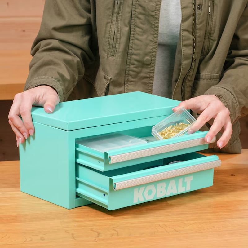 Portable Mini Toolbox 10.83-In W X 5.91-In H X 5.91-In D 2 -Drawer Teal Steel Tool Box
