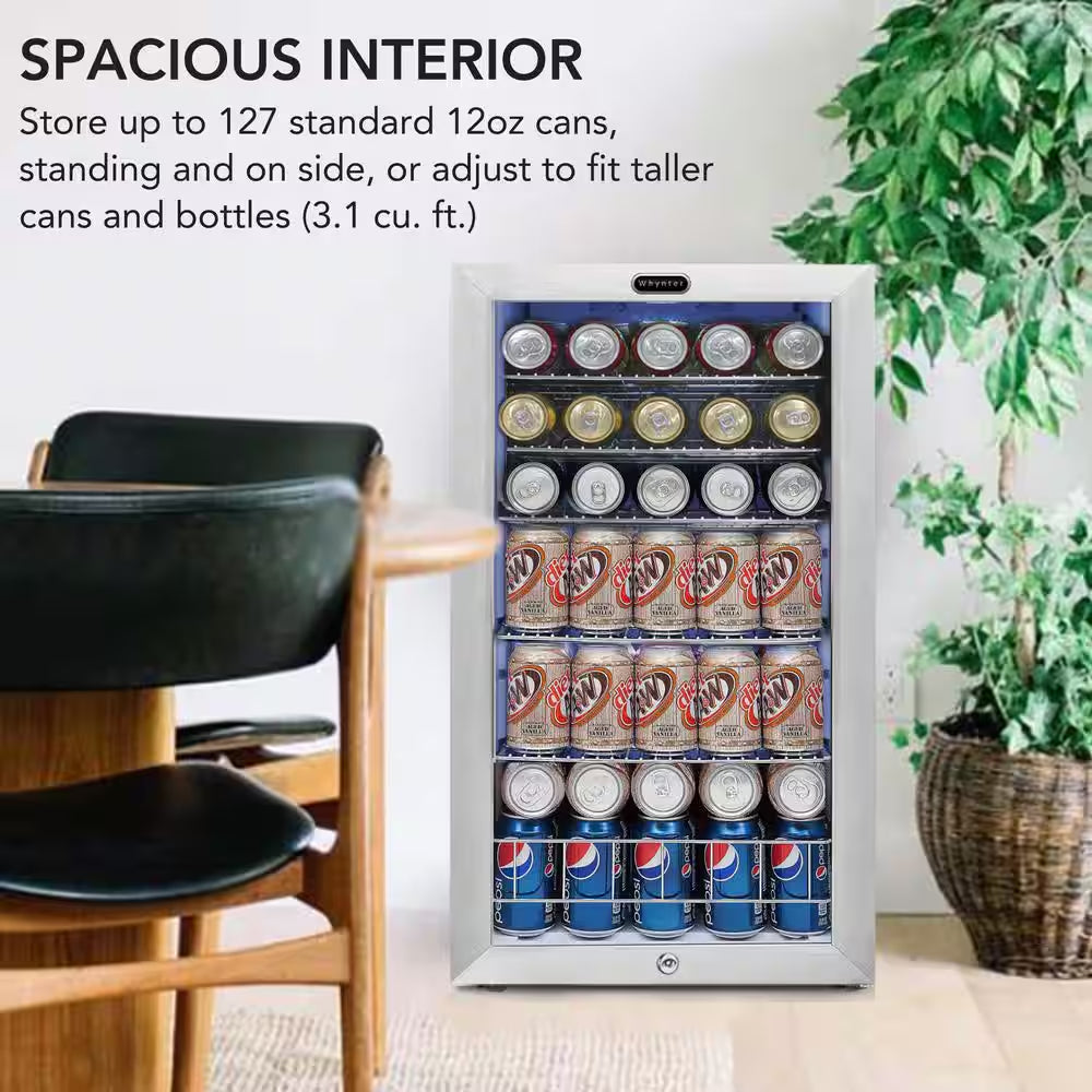 17 In. 127 (12 Oz.) Single Zone Can Cooler 3.1 Cu. Ft. Mini Refrigerator in White with Lock