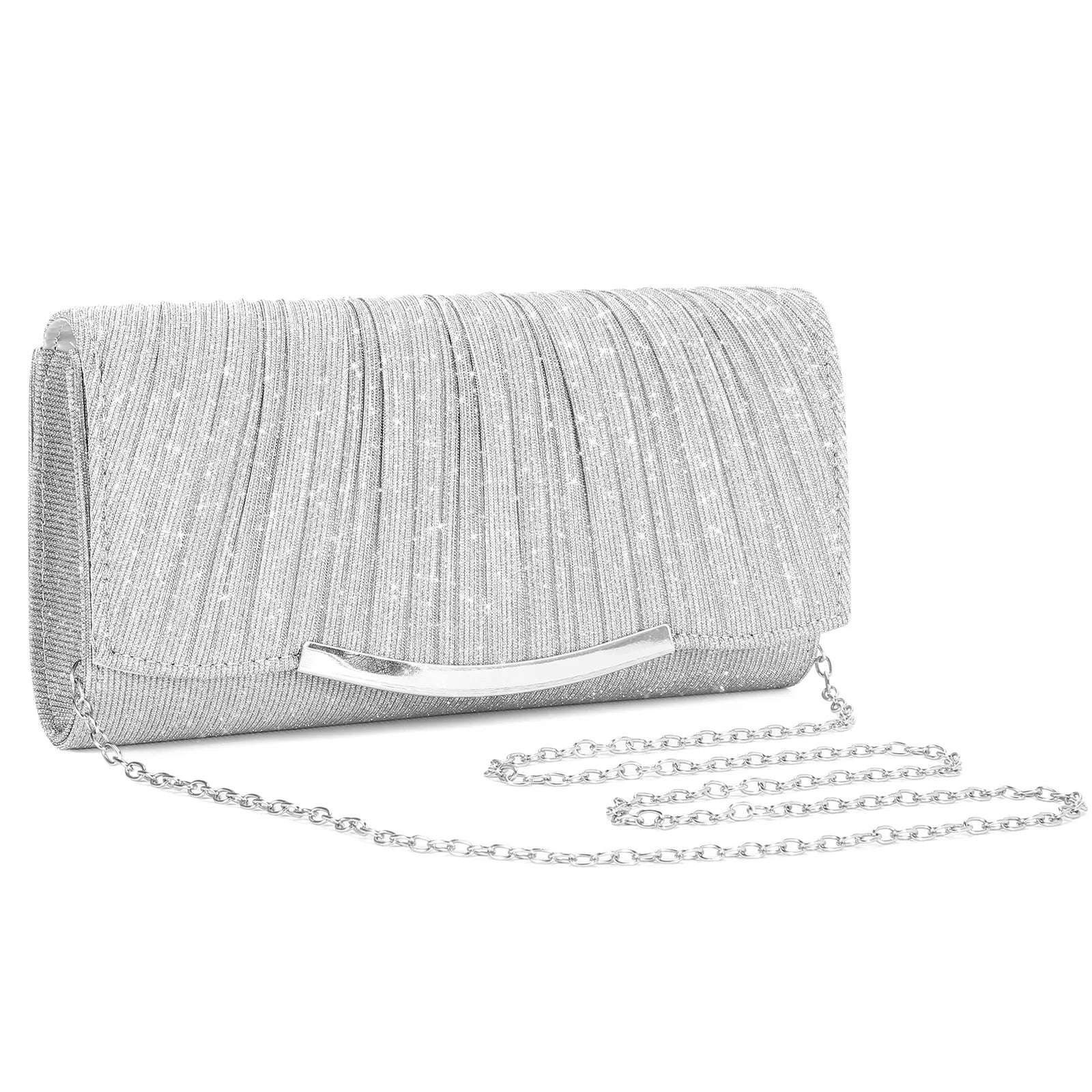 Evening Clutch Bags Fashion Women Elegant Silver Gold Shiny Handbag Wedding Party Long Purses Banquet Clutch Purses Shoulder Bag