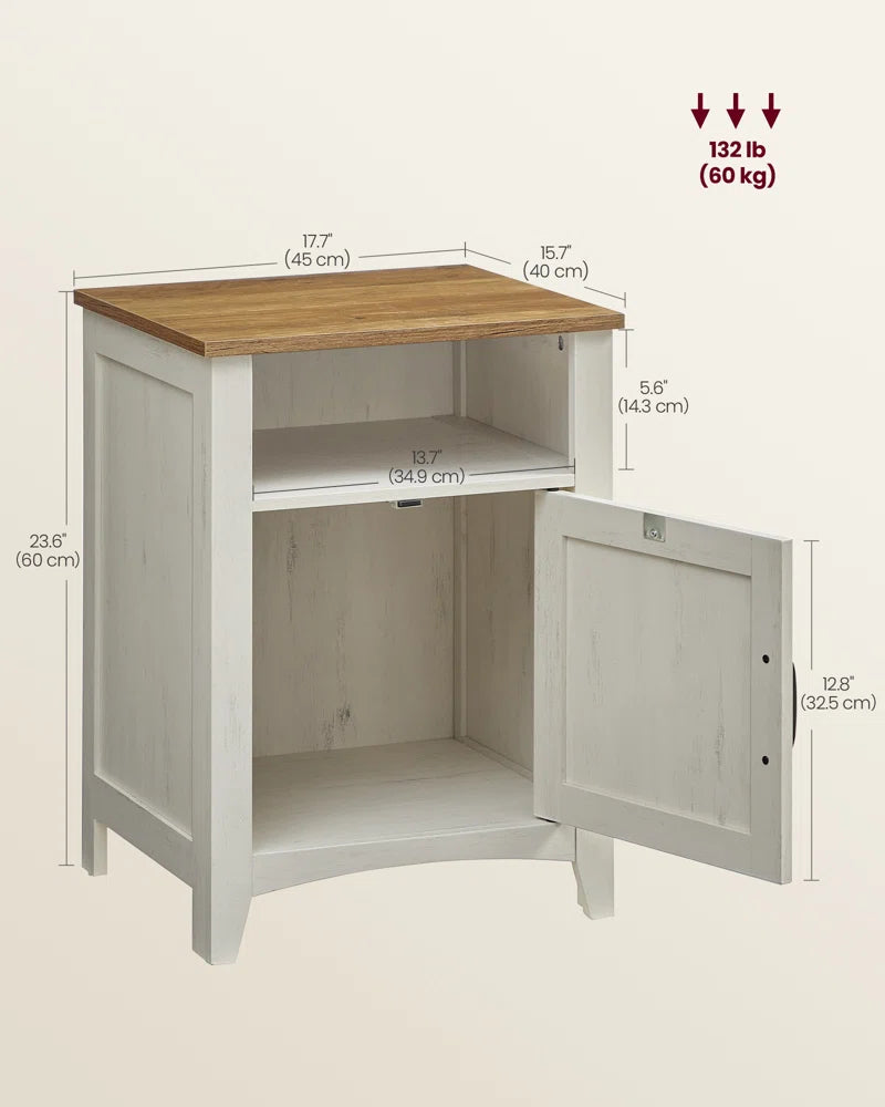 Bauman Farmhouse Nightstand, Bedside Table with a Cabinet and Open Compartment