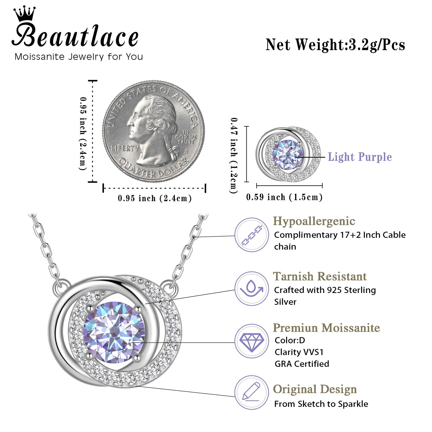 1 Carat Moissanite Necklace D Color VVS1 round Cut Simulated Diamond Halo Pendant Necklace, 925 Sterling Silver June Birthstone Necklace Birthday Christmas Jewelry Gifts for Women