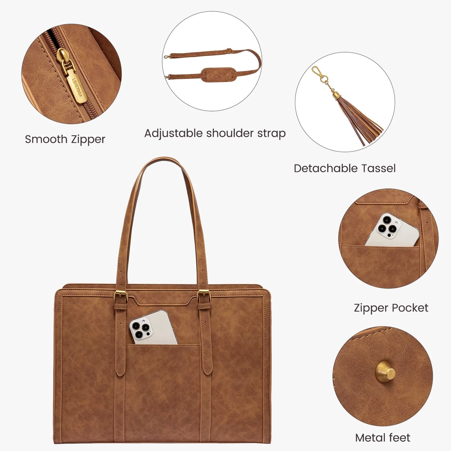 Laptop Bag for Women, Stylish Vintage PU Leather Laptop Work Tote 15.6 In, Elegant Shoulder Bag Designer Bag with Small Clutch Purses