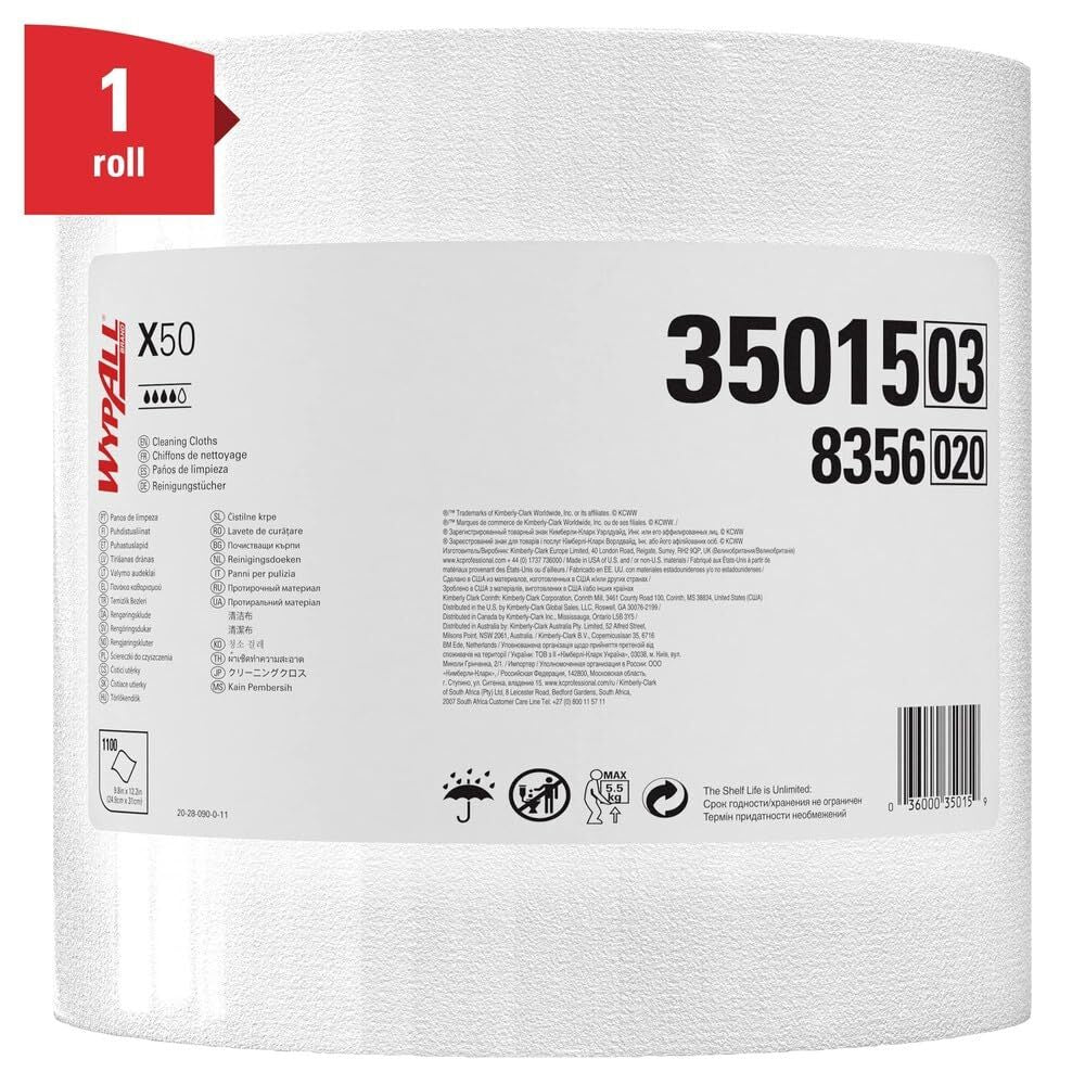 Wypall General Clean X50 Jumbo Roll Paper Towels 100 Sheets Durable Wipes