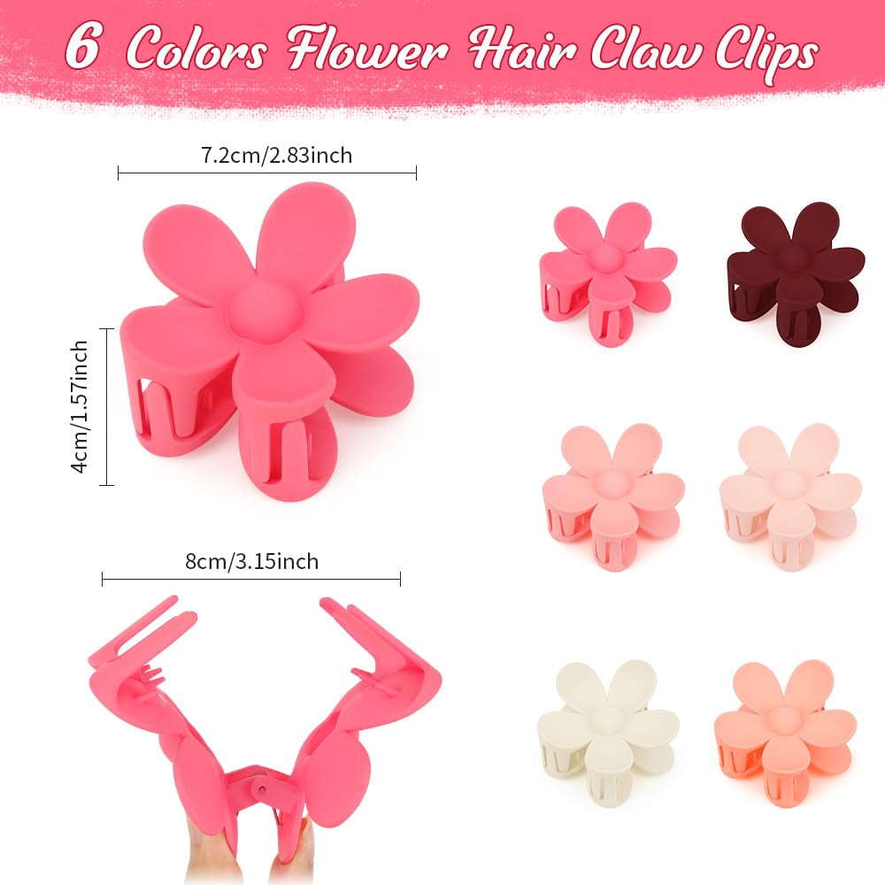 Flower Hair Clips - 6Pcs Large Claw Clips for Women with Thin or Thick Hair - Cute Accessories and Gifts for Girls