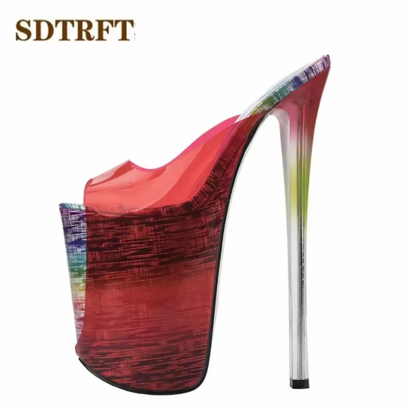 Shoes Woman Shallow Mouth Slipper Peep Toe 22Cm Thin Heels Wedding Pumps Sapato Feminino Transparent Stilettos US14 15 16