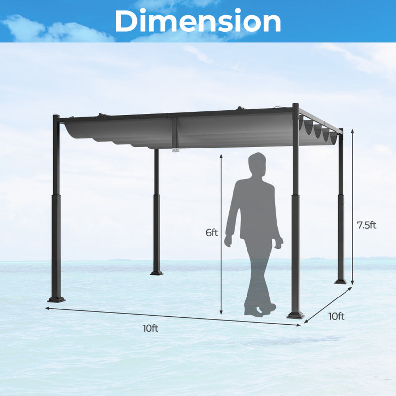 10 X 10 Feet Outdoor Pergola with Retractable Canopy and Metal Columns