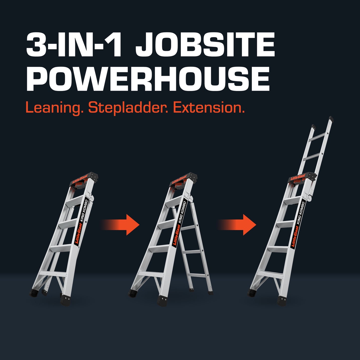 King Kombo 3-In-1 Aluminum Ladder, 5 Ft–8 Ft Extension, 300 Lb Load Capacity, 11 Ft 4 in Reach
