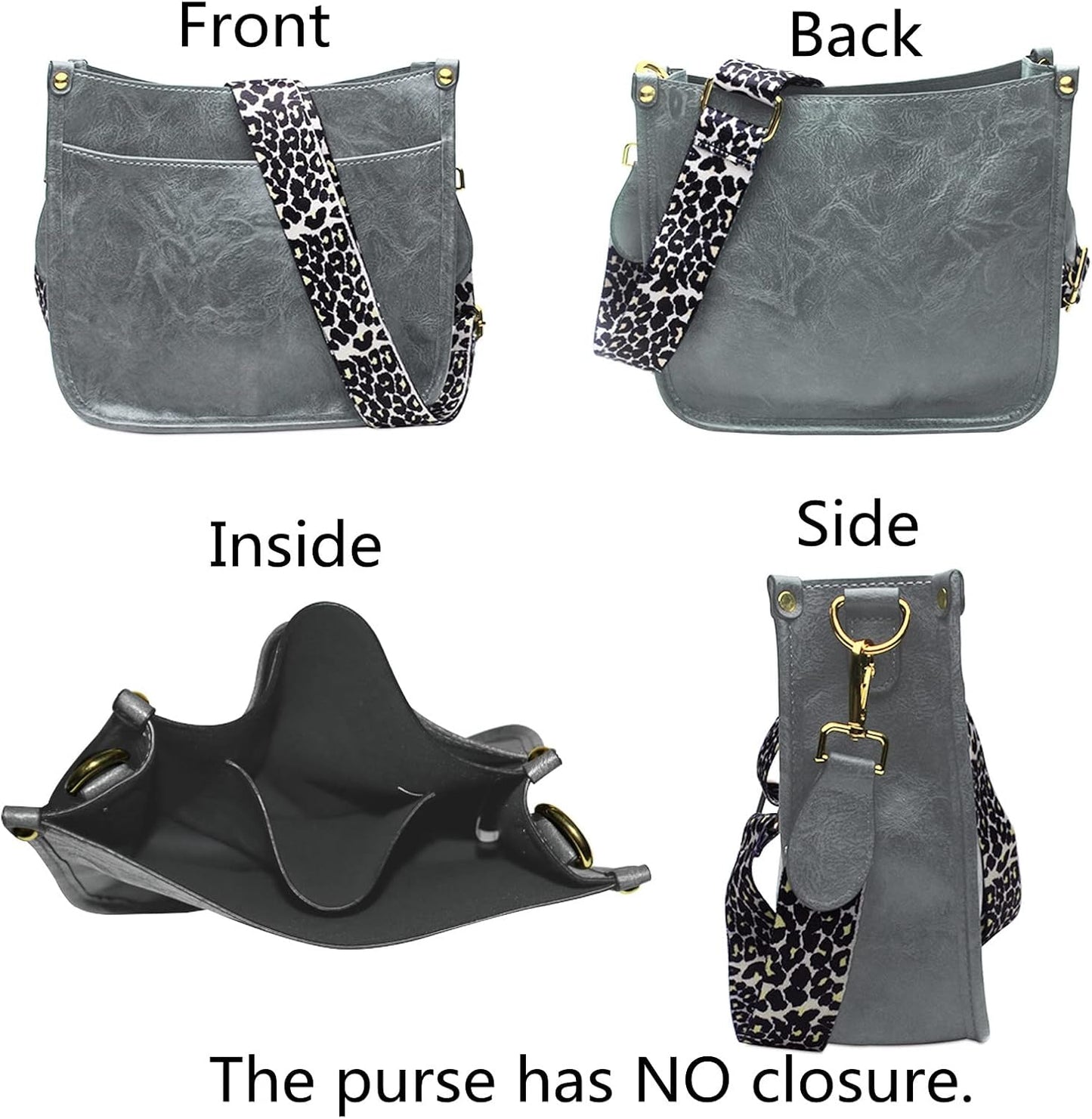 Vegan Leather Crossbody Bags for Women- Medium Size Hobo Zipped Pockets Cross-Body Purse with Adjustable Leopard Strap
