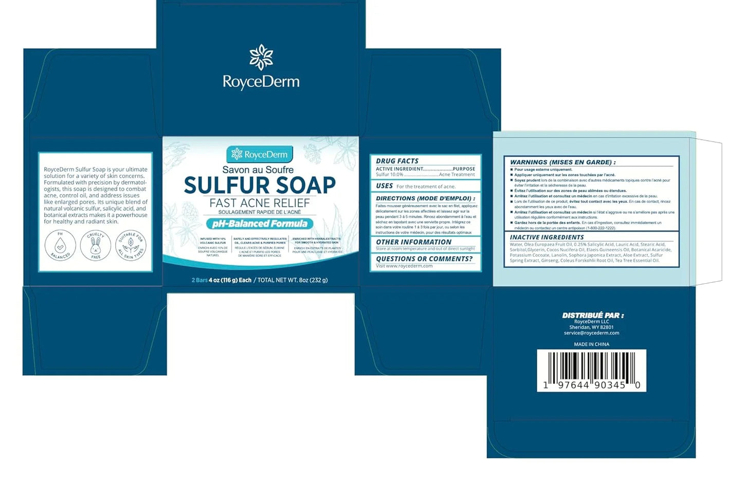 Sulfur Soap for Acne Support: Sulfur Face Wash Bar for Sensitive Skin and Blemish-Prone Areas - Sulfur Body Cleanser with 10% Volcanic Sulfur, Tea Tree Oil - 2 Bars