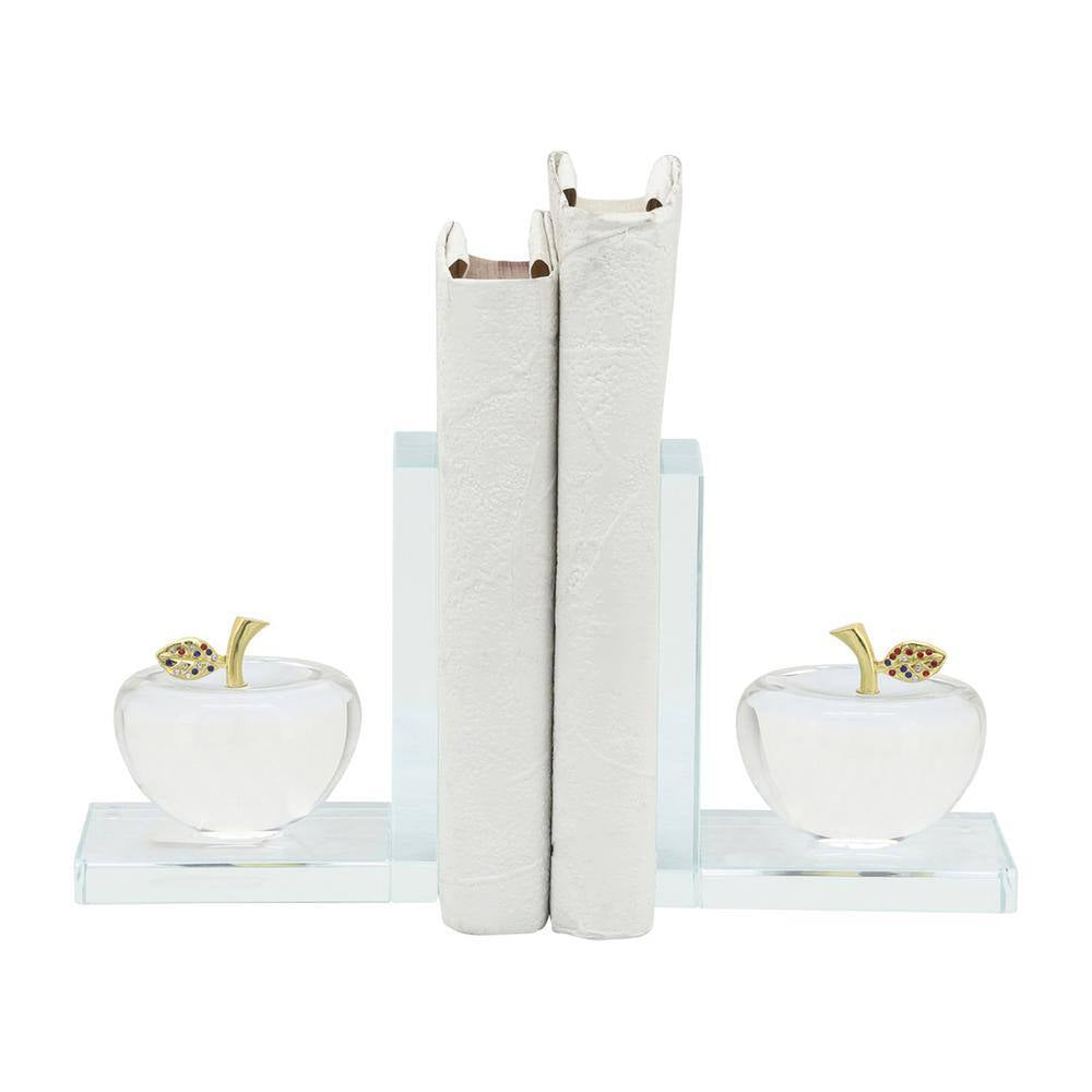Clear Crystal Apple Glass Bookends (Set of 2)