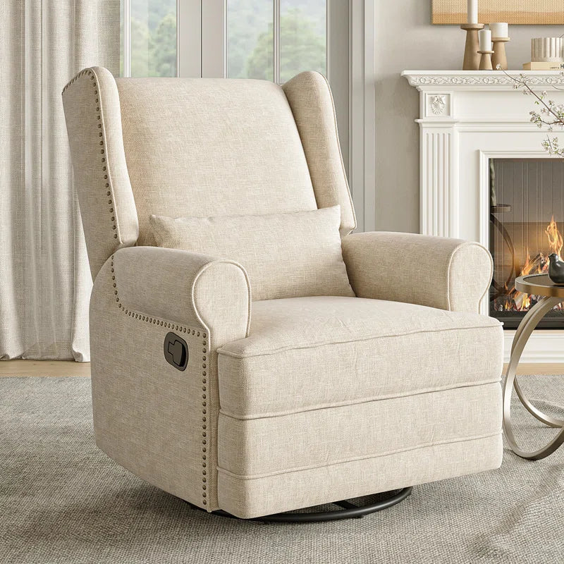 34" Wide Swivel Rocking Nursery Recliner Comfortable Upholstered Glider