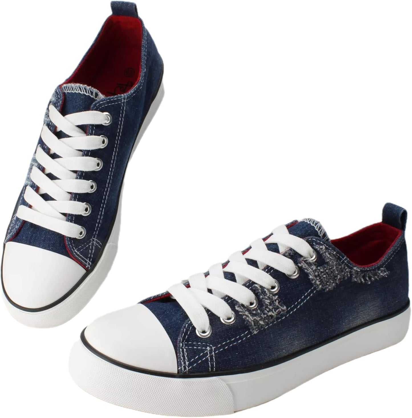 Women'S Low Top Canvas Sneaker Shoes, Comfortable Brushed Washed Denim Upper, Lace Up, Perfect for Gym, Walking or Dress