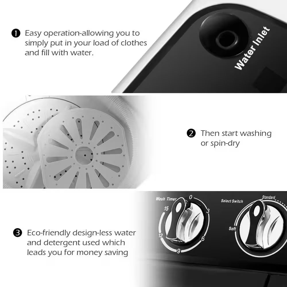 Timer Compact Mini Twin Tub 8 Lbs. Washing Machine Washer Spinner