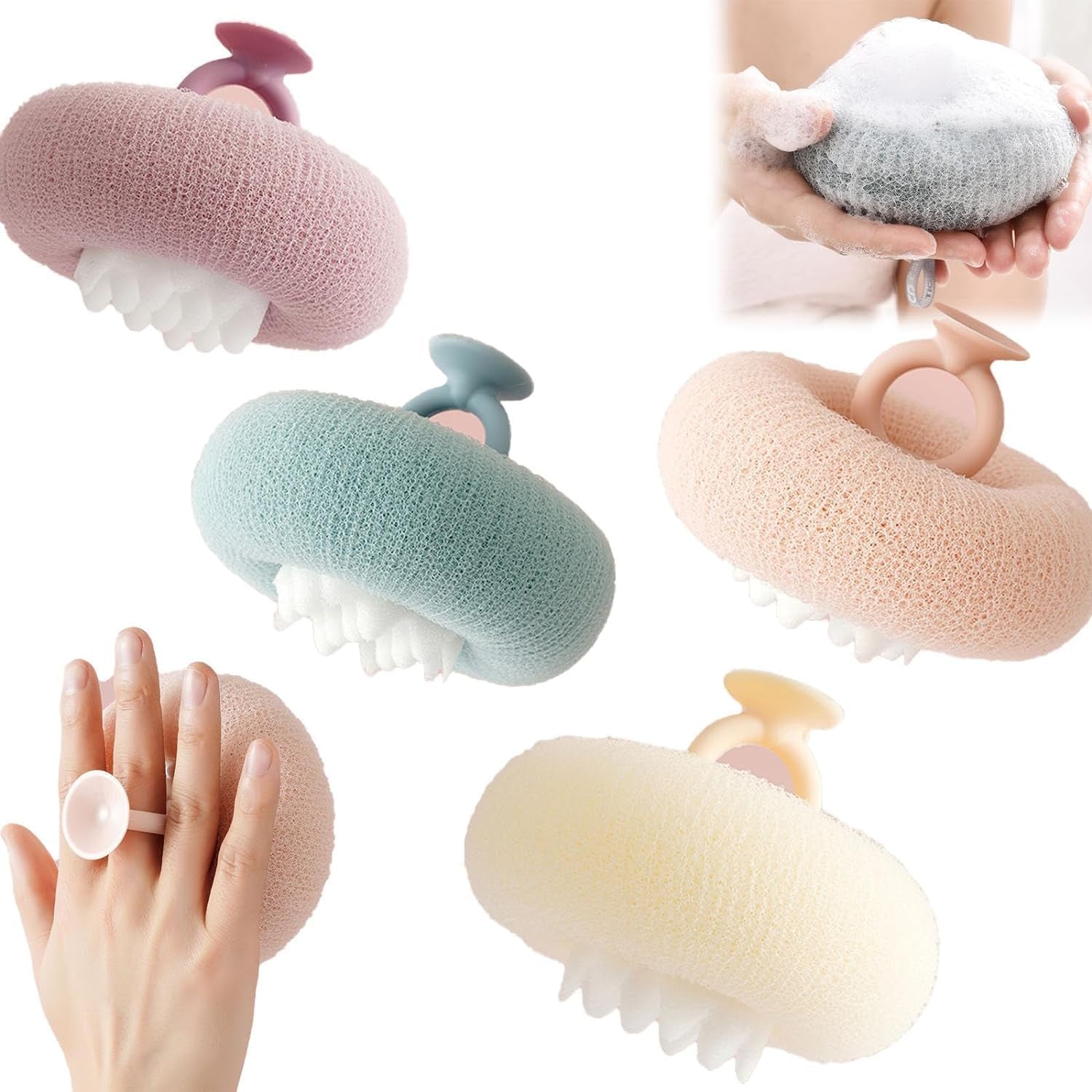 Super Soft Sunflower , 2024 2-In-1 Sunflower Bath Ball, Exfoliating Bath Sponge Cleaning Brush with Suction Cup, Shower Sponges (4Pcs)
