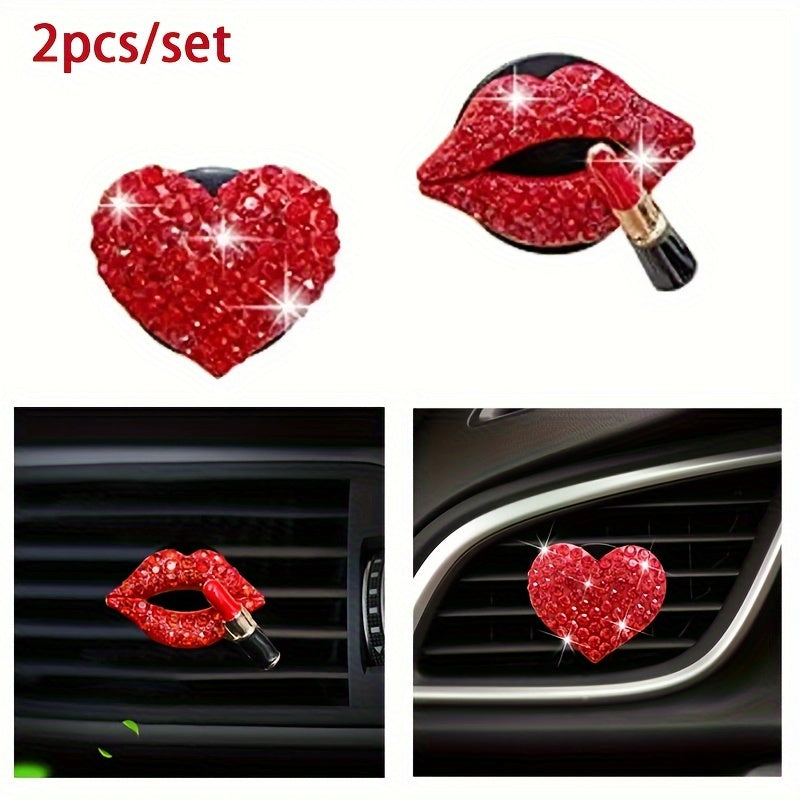 2pcs Car Air Outlet Aromatherapy💕 Clip💯 - Creative Rhinestone Heart Design - Perfume Decoration Clip - For Car Interior - Suitable for Women👑 & Girls - Perfect Gift for Car Lovers💖