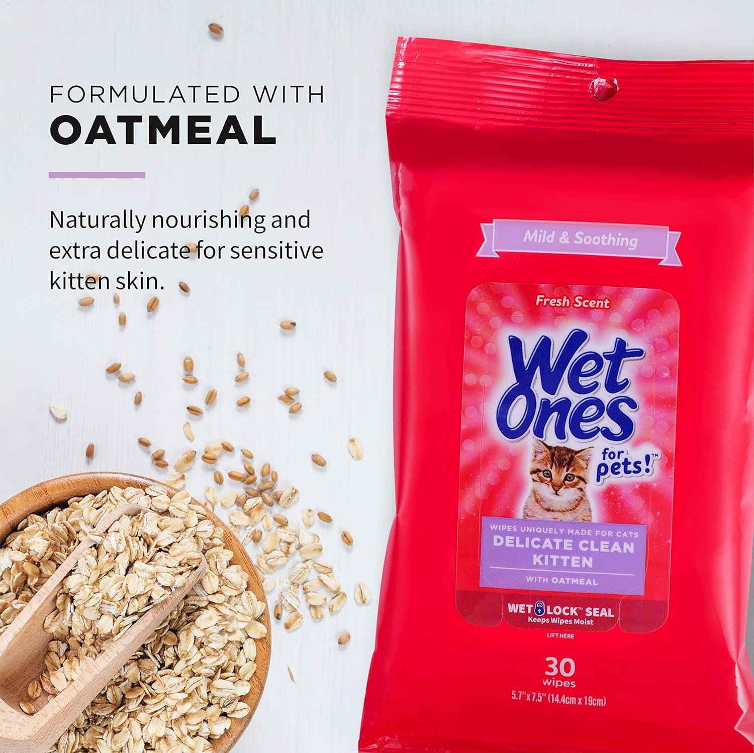 for Pets Delicate Clean Kitten Wipes for Cats with Oatmeal Cat Cleaning Wipes, Mild & Soothing Cat Grooming Wipes with Wet Lock Seal(Pack of 8, 240 Count Total)