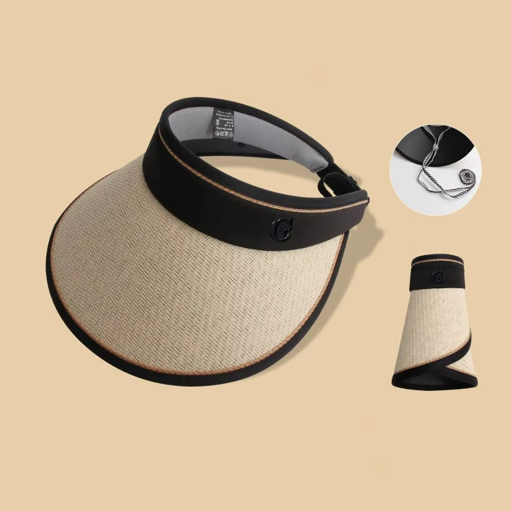 Summer Empty Top Suncap Portable Foldable Magic Tape Roll-Up Beach Hat Wide Brim Women Sun Hat Fashion Casual Straw Cap Visors