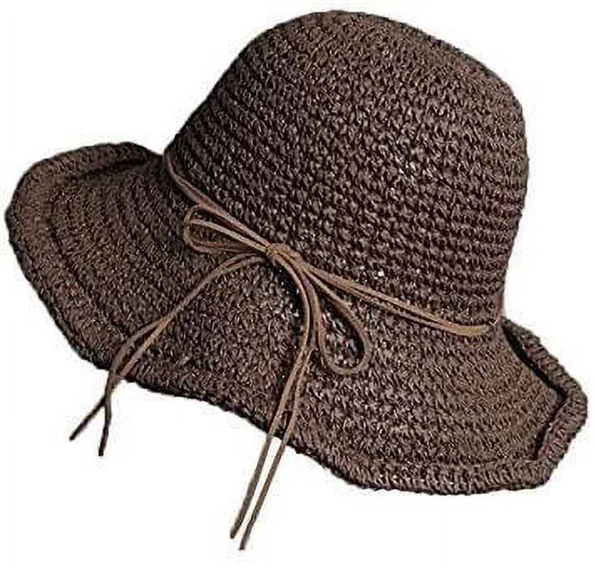 Womens Beach Sun Straw Hat Floppy Straw Sun Hat Travel Foldable Brim Summer Outdoor Sun Visor Hat for Women Girl Summer Outdoor Shade Tied Bow Foldable Hand-Woven,Beige