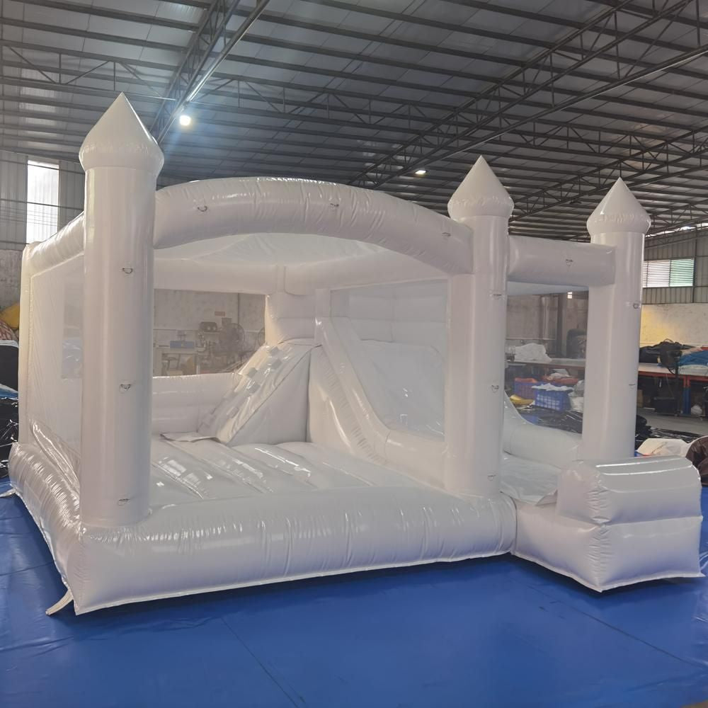Wholesale Commercial White Wedding Bounce House with Turret Top Inflatable Bouncy Castle Slide Combo Jumping Bouncer for Kids and Adults