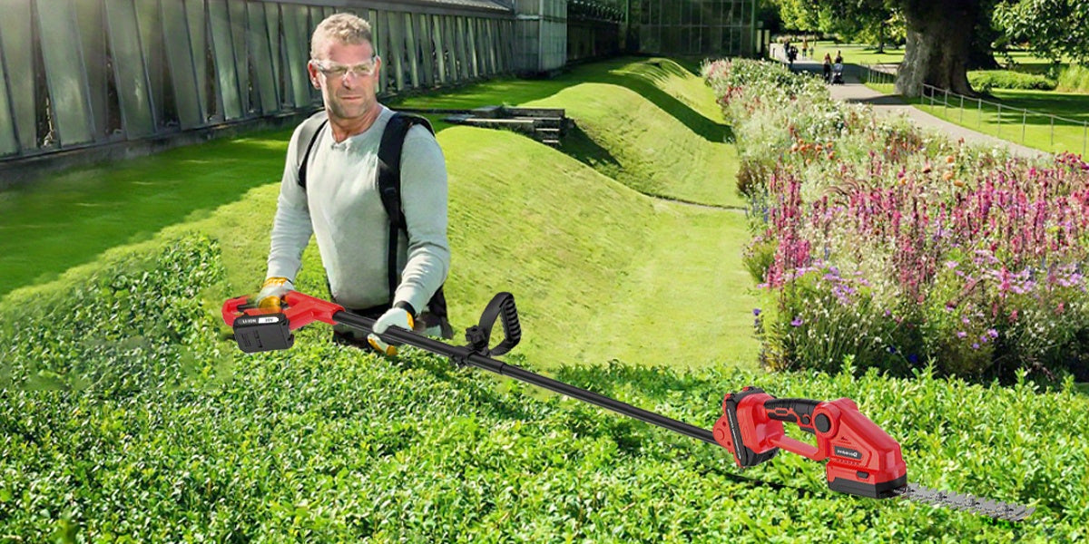 2-in-1 Cordless Hedge & Brush Trimmer with 2 Batteries & Charger, Heavy-Duty 2-in-1 Grass/Weed Cutter, Lithium-Ion Handheld Tool with Replaceable Blades & Storage for Lawn Care, Maintenance ( Plug), Hedge Trimmer, Lawn Trimme
