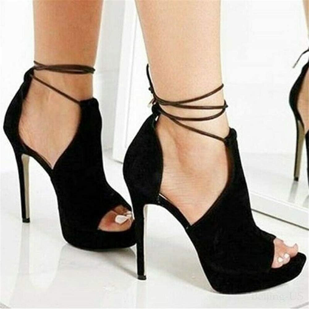 Womens Peep Toe Platform Heels Sexy Sandals Strappy Lace up Tie Stilettos Dress Pumps Shoes