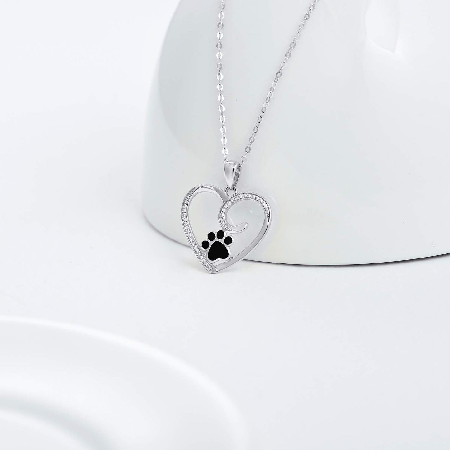 14K Gold Heart Pendant Necklace for Women, Real Gold Dog Cat Paw Print Jewelry Gifts for Her, 16-18 Inch