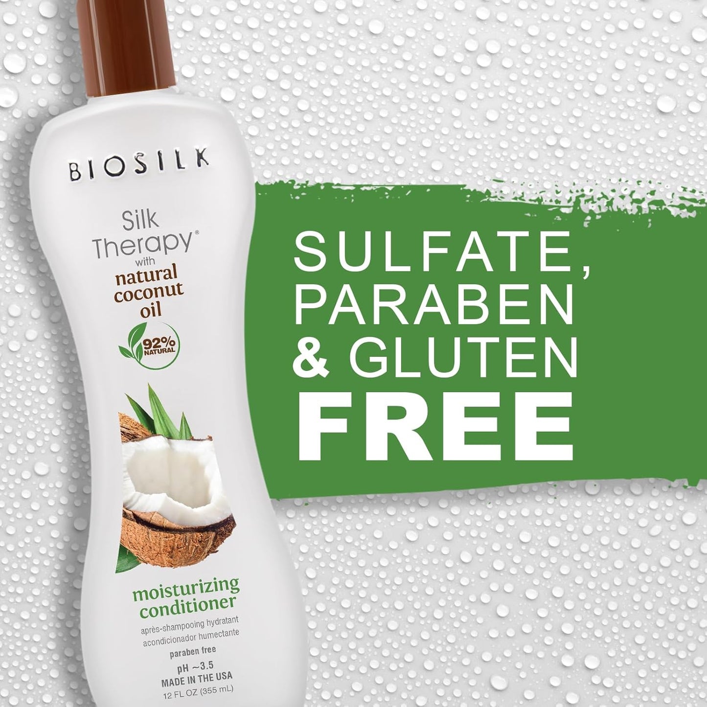 Silk Therapy with Natural Coconut Oil Moisturizing Conditioner, Nourishing & Helps Eliminate Frizz, Sulfate, Paraben & Cruelty-Free, 12 Oz