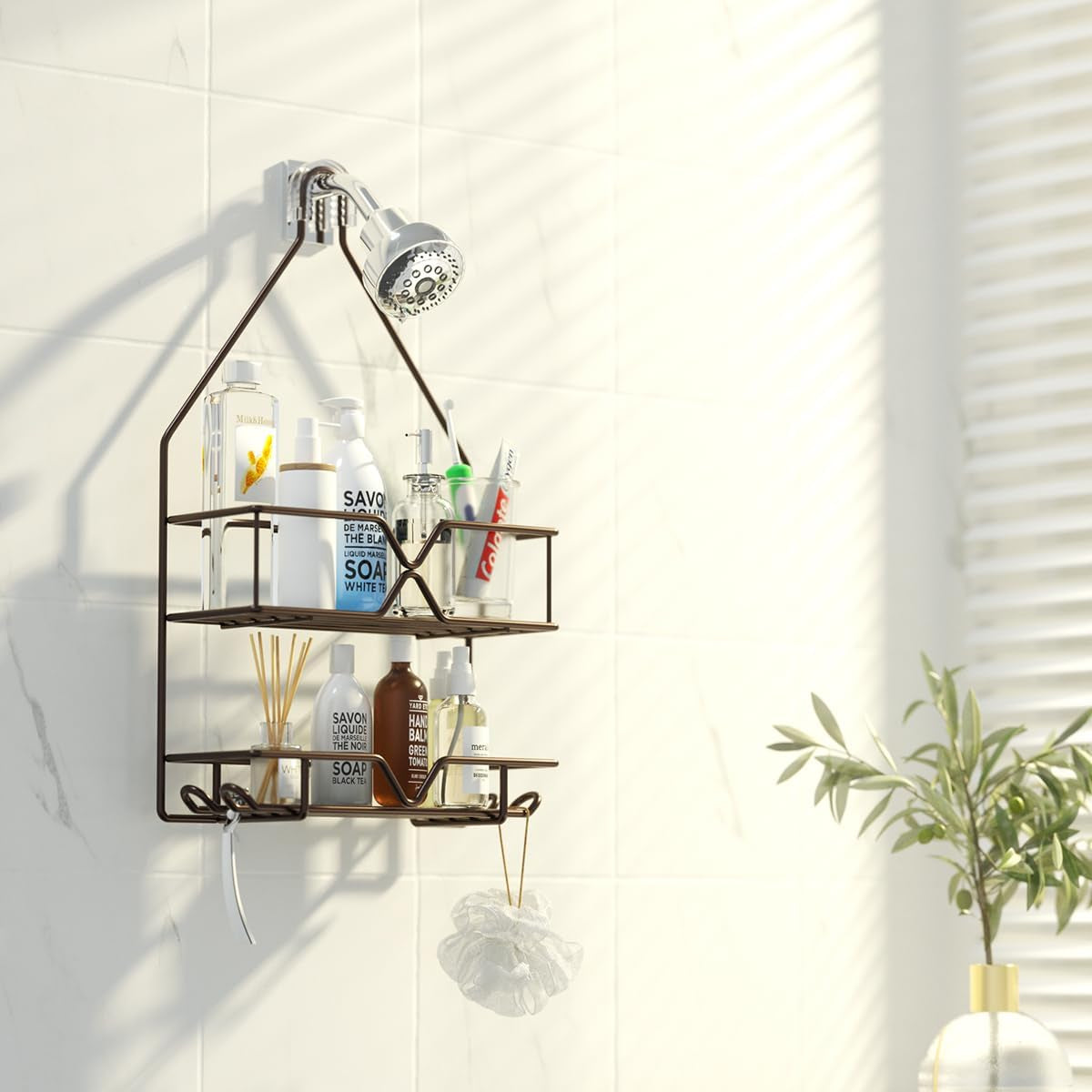Treelen Shower Caddy over Shower Head Hanging Bathroom Caddy for Shower Organize