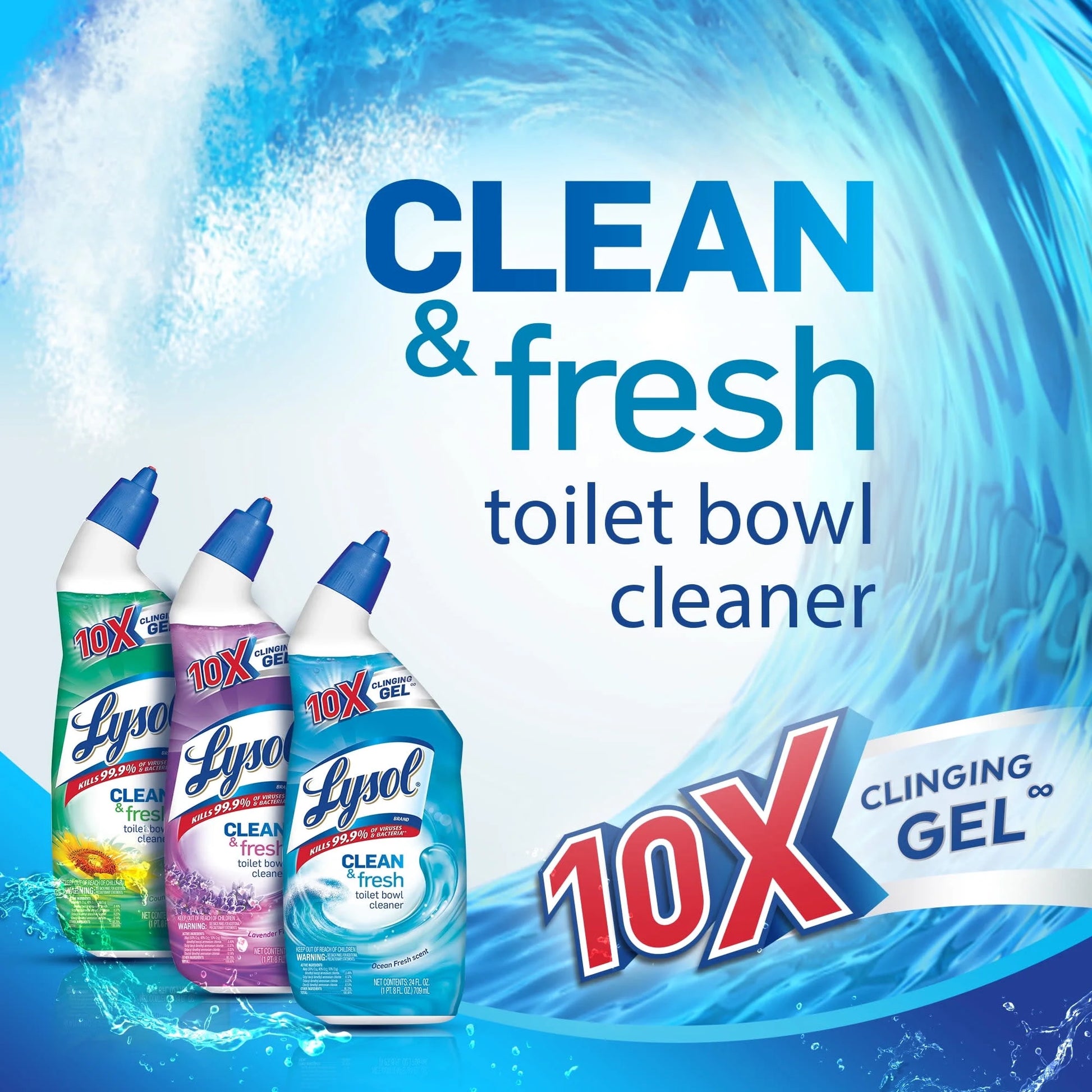 Cleaning and Disinfecting Toilet Bowl Cleaner Gel, Stain Removal, Forest Rain Scent, 24Oz