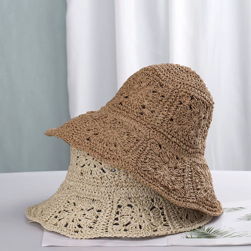 Womens Straw Hats Crochet Hat Bucket Hat UV Protection Sun Visor Beach Hats Women Visors Foldable Female Women Summer Sun Hat