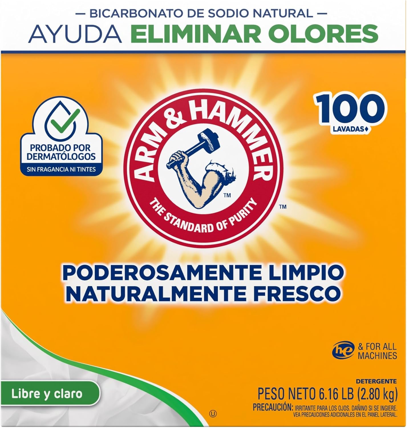 Arm & Hammer Laundry Detergent, Free of Perfume & Dyes, Powder, 100 Loads