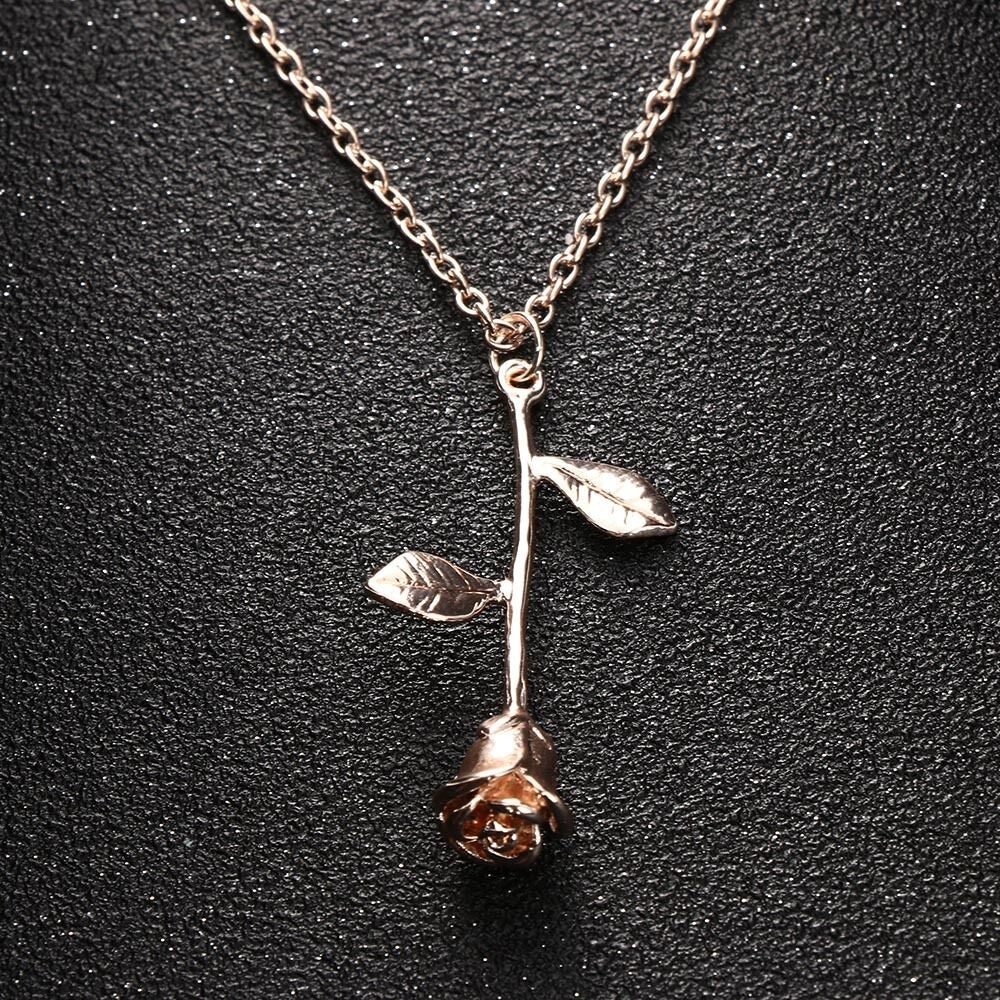 Women'S Fashion Jewelry Rose Gold Flower Pendant Necklace