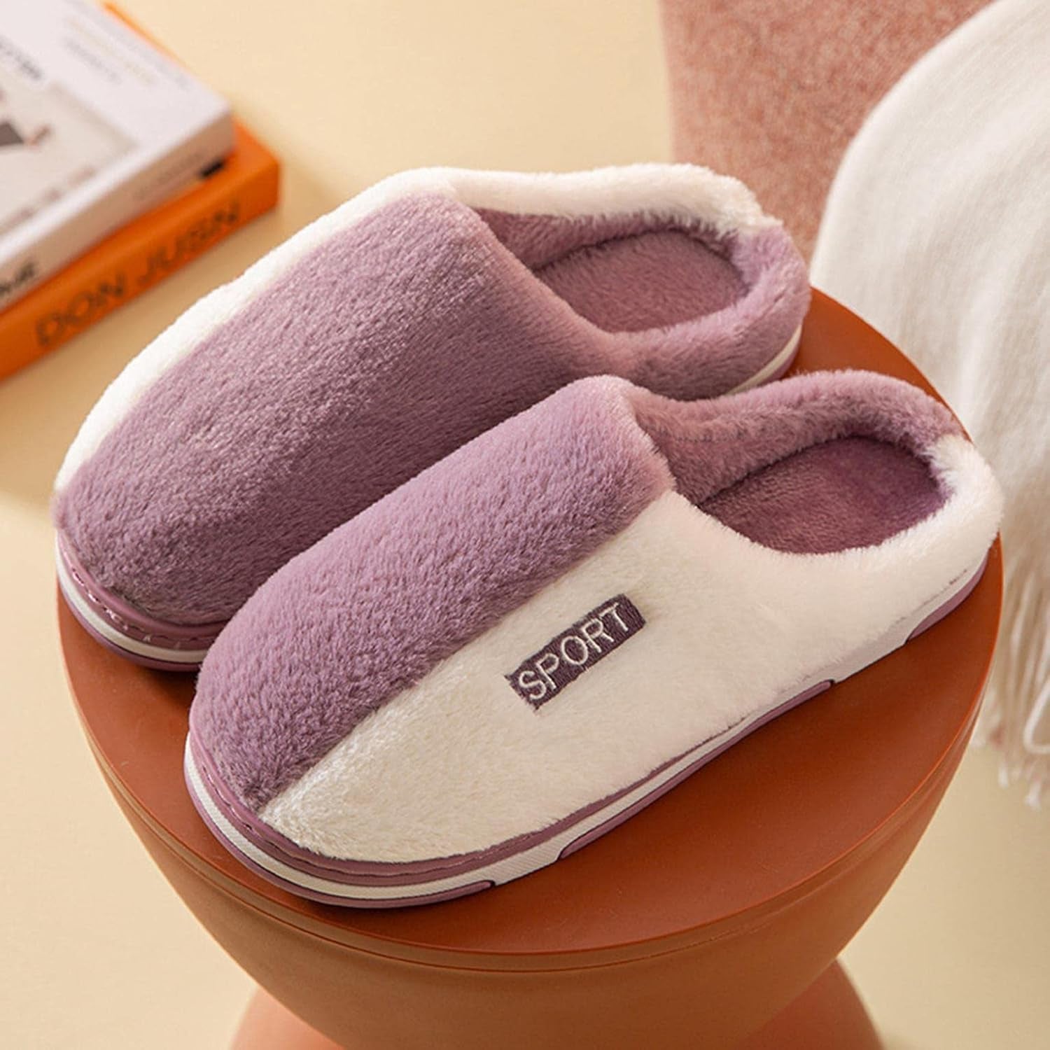 Womens Slippers Plush Lining Flat Sliders Memory Foam Fur Fuzzy anti Skid Slip on Slippers Indoor House Slippers