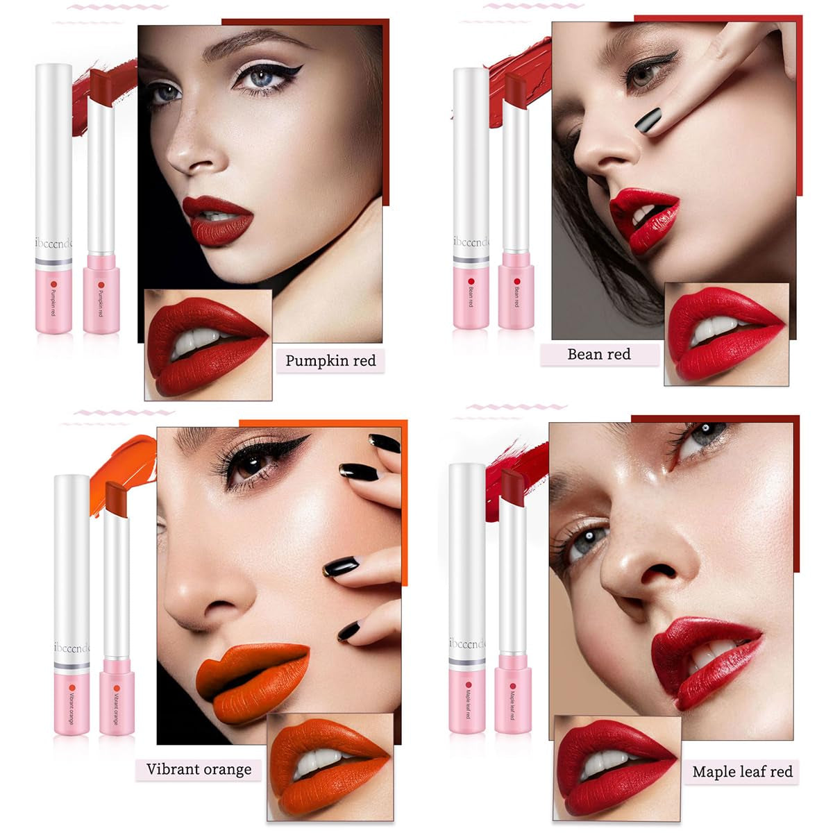4 Colors Tube Lipstick, Little Lipstick Set, Labiales Mate Velvet Lipstick Moisturizer & Smooth, Red Lip Stain Long Lasting 24 Hours Waterproof Lip Tinet