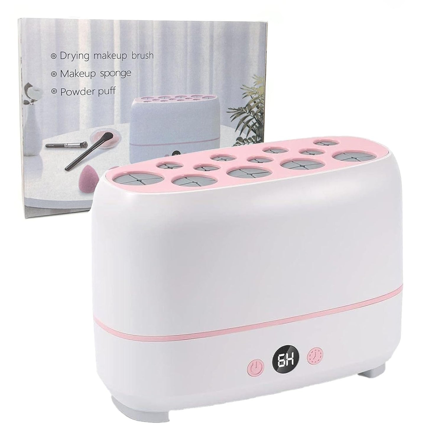 Makeup Brush Dryer Machine, Electric Cosmetic Sponge Drying Machine with 12 Various Dryer Hole, Drying 12Pcs Brushes at Once, Thermo-Control Dryer for Dryer Makeup Sponge, Makeup Brush, Powder Puff