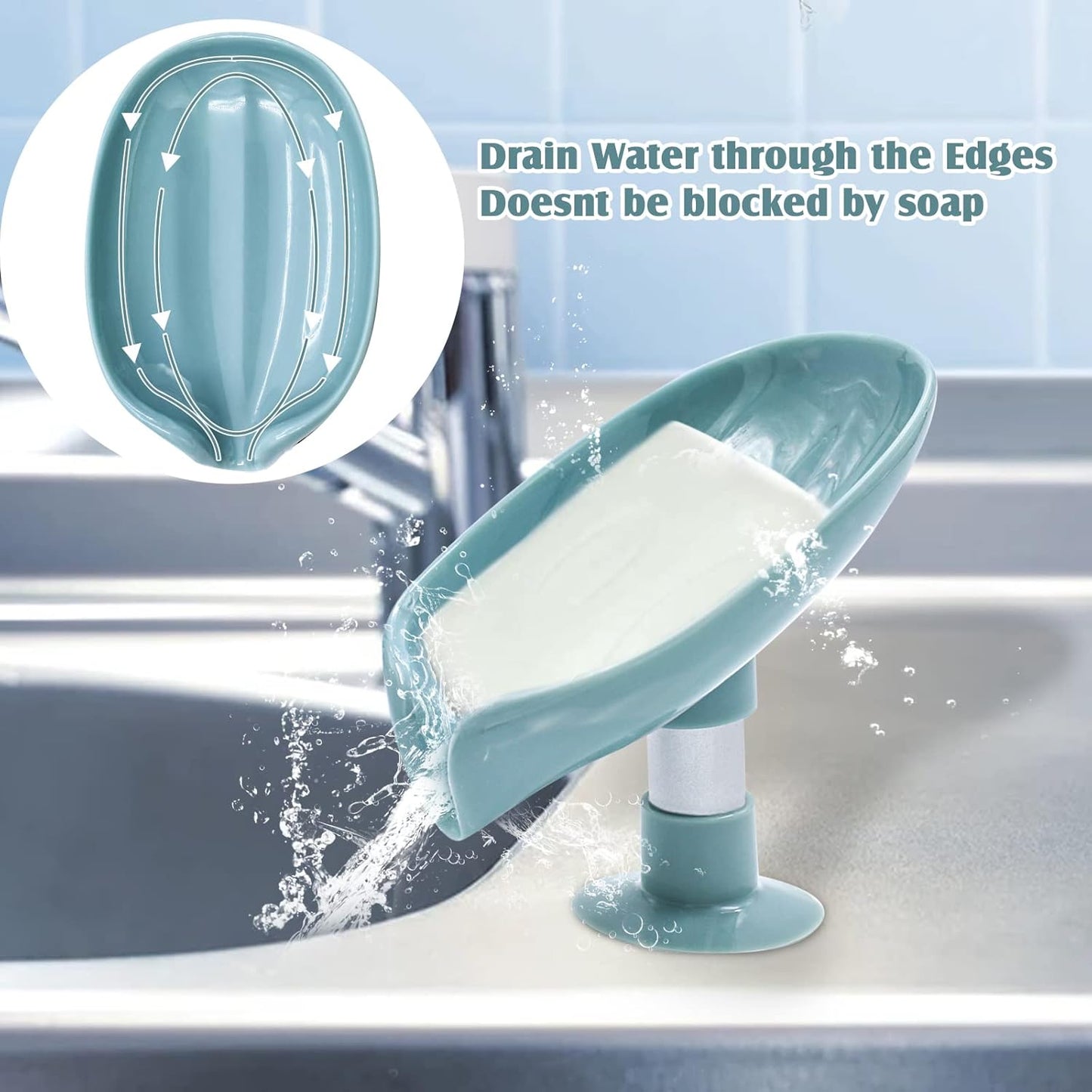 1Pcs Suction Upgrade Self-Drain Soap Holder with Soap Bag, Leaf-Shape Soap Dish with Suction Cup Not Punched Bar Soap Holder Soap Saver Detachable Soap Box for Shower Bathroom Kitchen Sink