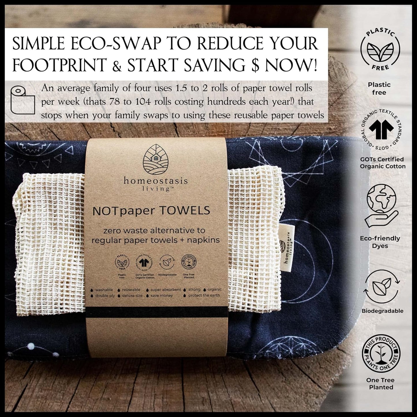 Reusable Paper Towels with Cotton Wash Bag | 12X Zero Waste Gift Set ||Eco Friendly Paper Towels, Napkins Cloth Washable Reusable Paper Towel Roll, Paperless Paper