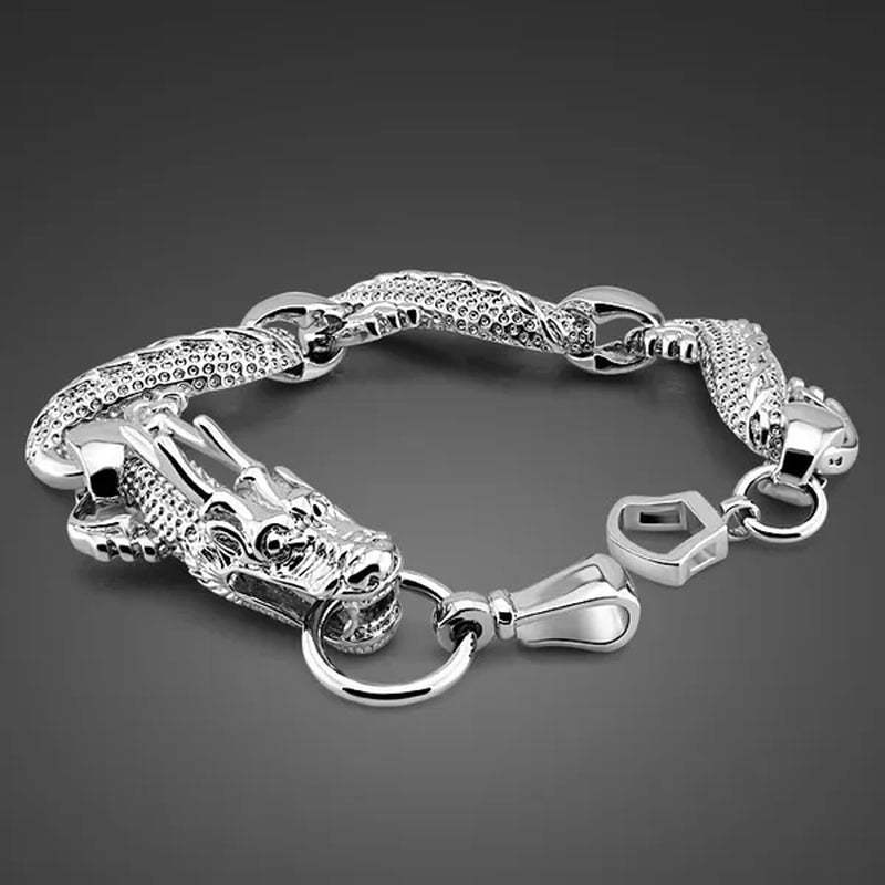 New 2019 Trendy 925 Sterling Silver White Chinese Dragon Chain Bracelets for Men Fashion Jewelry Bracelet Male