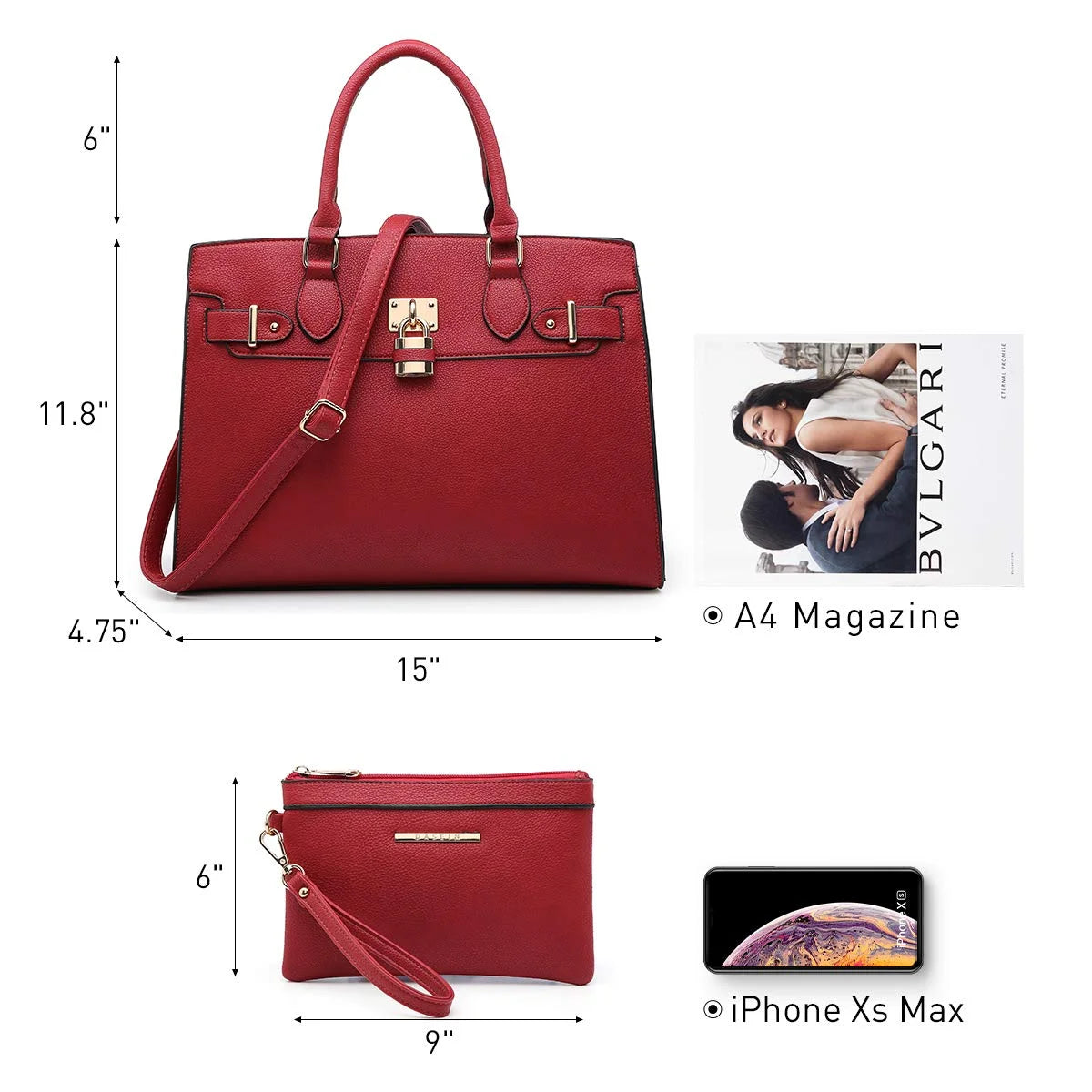 Women Handbags and Purses Ladies Shoulder Bag Top Handle Satchel Tote Work Bag with Matching Clutch