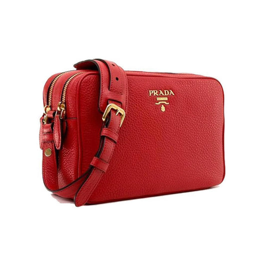 Women'S Red Vitello Phenix Leather Crossbody Handbag Small