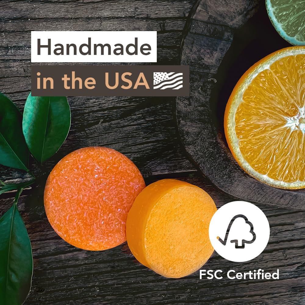 Fresh Citrus Shampoo Bar & Conditioner Bar Set - Vegan & Sulfate-Free - Handmade Moisturizing Solid Bars for All Hair Types - Convenient for Travel, Long-Lasting, (80-120 Uses) - Citrus