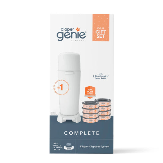 Complete Gift Set,White,1 Diaper Pail,8 Clean Laundry Scent,Round Refills-2160 Ct