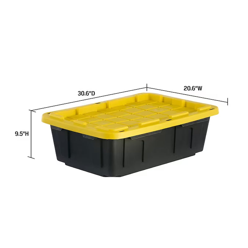 Commander Medium 16 -Gallons ( 64 -Quarts ) Black and Yellow Stackable Tote with Standard Snap Lid