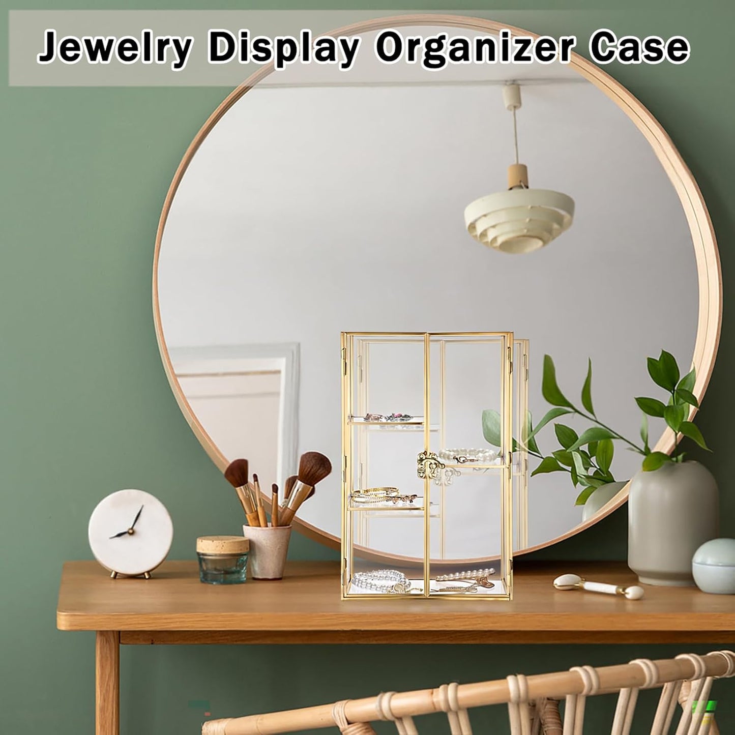 Glass Display Case for Collectibles, 5 Slots Crystal Display Shelf, Crystal Hold
